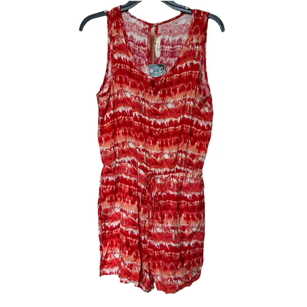 Entro Romper Sm Orange Red Tie Dye Resort Summer Beachy Boho Breezy Cruise NWT